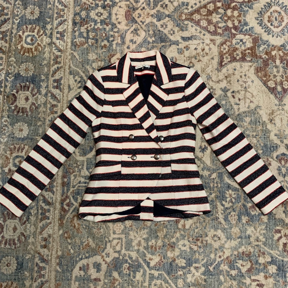 Search for Sanity Women’s Navy, White and Red Striped Blazer